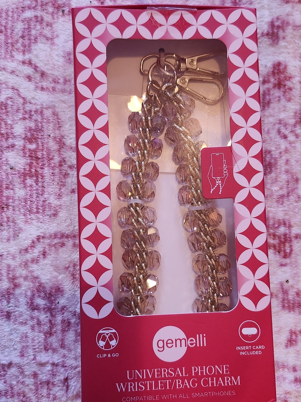 gemelli Pink Beaded Wristlet Bag Charm